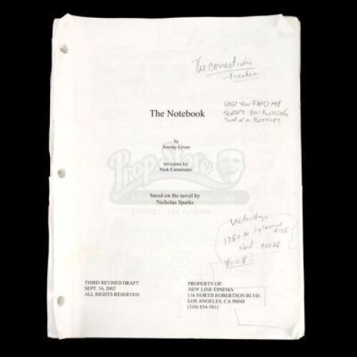 THE NOTEBOOK (2004) - Nick Cassavetes' Third Draft Revised Screenplay with Notes
