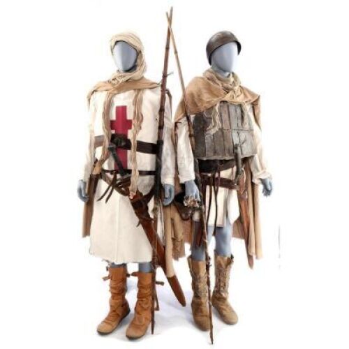 Lot # 28: ROBIN HOOD (2018) - Crusader Fight and Flashback Costumes with Weaponry