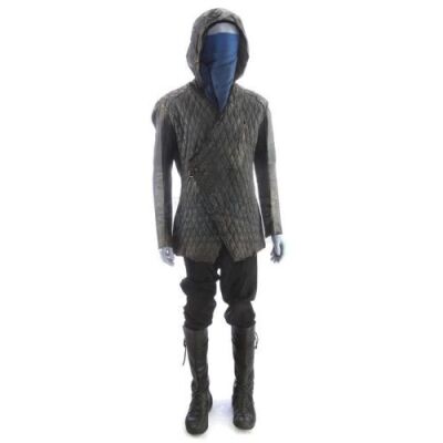 Lot # 33: ROBIN HOOD (2018) - Robin's Stunt "The Hood" Costume with Arrow Puncture Hole