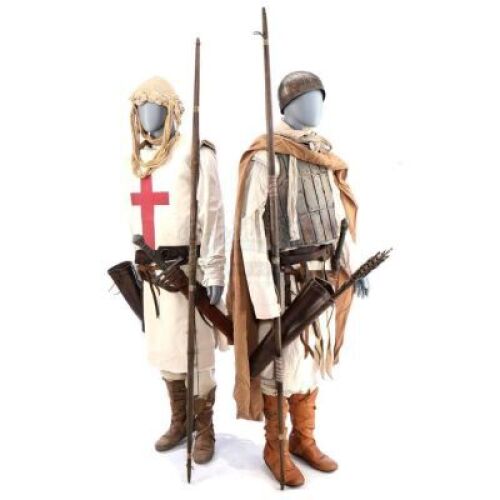 Lot # 76: ROBIN HOOD (2018) - Crusader Fight and Flashback Costumes with Weaponry