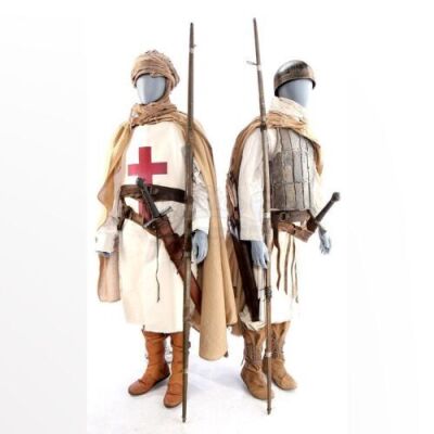 Lot # 98: ROBIN HOOD (2018) - Crusader Fight and Flashback Costumes with Weaponry