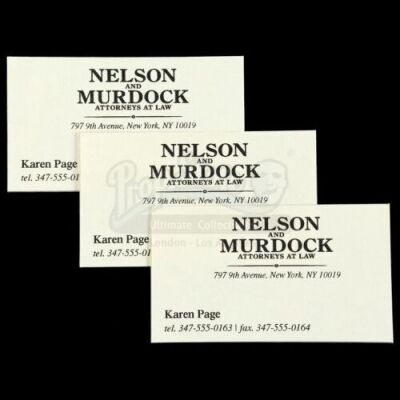 Lot # 62: Marvel's Daredevil (TV Series) - Set of Three of Karen Page's Business Cards