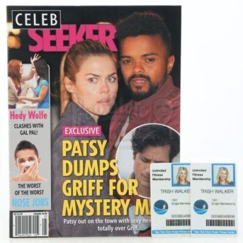 Lot # 135: Marvel's Jessica Jones (TV Series) - Trish Walker's Pair of Gym Badges and Celeb Seeker Magazine