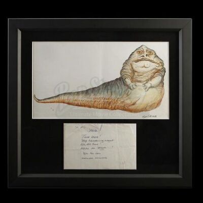 STAR WARS: RETURN OF THE JEDI (1983) - Jabba the Hutt Hand-Coloured Illustration and Richard Marquand Handwritten Dialogue Sheet