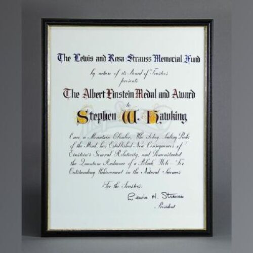 THE THEORY OF EVERYTHING (2014) - Stephen Hawking's (Eddie Redmayne) Einstein Award Certificate