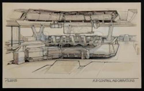 Lot #21 - ALIENS (1986) - Hand-Drawn Ron Cobb A.P Control and Operations Concept Sketch