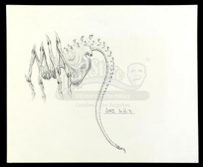 Lot #34 - ALIEN3 (1992) - Hand-Drawn Facehugger Illustration by Alec Gillis