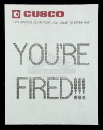 Lot #88 - BACK TO THE FUTURE PART II (1989) - Marty McFly's (Michael J. Fox) Termination Fax