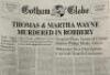 Lot #108 - BATMAN RETURNS (1992) - Gotham Globe "Thomas & Martha Wayne Murdered in Robbery" Newspaper - 4