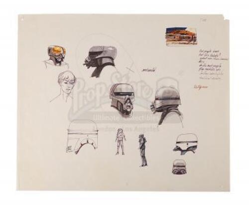 Lot #121 - BATTLESTAR GALACTICA (T.V. SERIES, 1978-1979) - Hand-Drawn Cylon Head Concepts by Ralph McQuarrie
