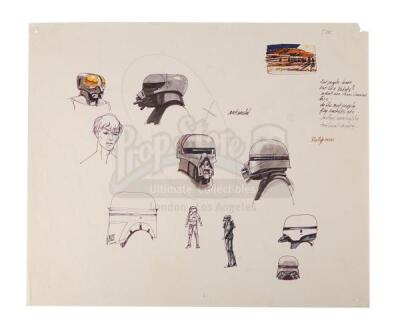 Lot #121 - BATTLESTAR GALACTICA (T.V. SERIES, 1978-1979) - Hand-Drawn Cylon Head Concepts by Ralph McQuarrie