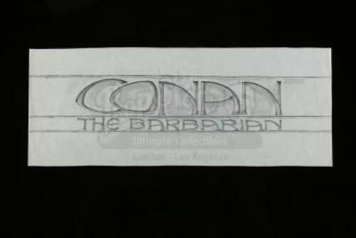 Lot #177 - CONAN THE BARBARIAN (1982) - Hand-Drawn Ron Cobb "Conan the Barbarian" Title Design Concept Sketch