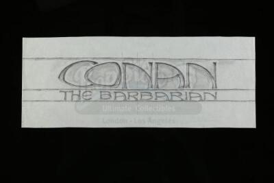 Lot #177 - CONAN THE BARBARIAN (1982) - Hand-Drawn Ron Cobb "Conan the Barbarian" Title Design Concept Sketch
