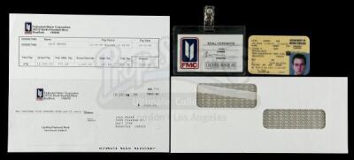 Lot #249 - FIGHT CLUB (1999) - The Narrator's (Edward Norton) Driver's License, FMC Badge, and Paycheck