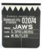 Lot #388 - JAWS (1975) - Shark Tooth Clapperboard