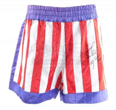 Lot #571 - ROCKY V (1990) - Tommy Gunn's (Tommy Morrison) Autographed Boxing Trunks