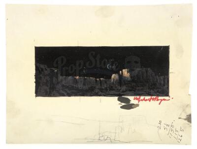 Lot #704 - STAR WARS: THE EMPIRE STRIKES BACK (1980) - Hand-Painted Asteroid Scene Matte Study Painting by Michael Pangrazio