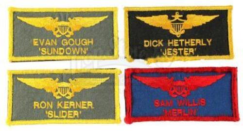 Lot #812 - TOP GUN (1986) - Merlin (Tim Robbins), Jester (Michael Ironside), Slider (Rick Rossovich) and Sundown's (Clarence Gilyard Jr.) Flight Suit Patches