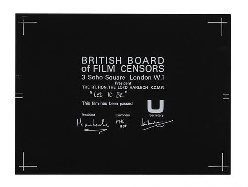 Lot #34 - LET IT BE (1969) - BBFC Certificate, 1969