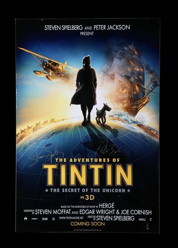 Lot #102 - THE ADVENTURES OF TINTIN (2011) - Secret of the Unicorn US One-Sheet, 2011, Autographed by Steven Spielberg and Peter Jackson