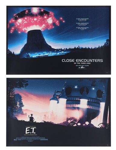 Lot #182 - E.T. THE EXTRA-TERRESTRIAL (1982), CLOSE ENCOUNTERS OF THE THIRD KIND (1977) - Two Vice Press & Bottleneck Gallery Posters, 2019