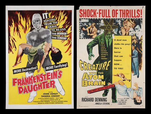 Lot #256 - FRANKENSTEIN'S DAUGHTER (1958), CREATURE WITH THE ATOM BRAIN (1955) - Two US One-Sheets