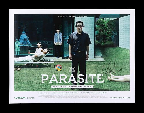 Lot #263 - PARASITE (2019) - UK Quad, 2019, Autographed by Bong Joon Ho