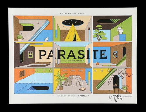 Lot #265 - PARASITE (2019) - UK Quad - La Boca, 2020, Autographed by Bong Joon Ho and Song Kang