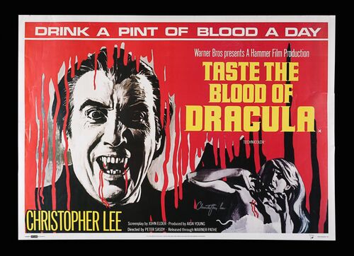 Lot #272 - TASTE THE BLOOD OF DRACULA (1970) - Commercial Poster, 1996, Autographed by Christopher Lee