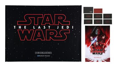 Lot #330 - STAR WARS: THE LAST JEDI (2017) - UK Quad, Premiere Poster, Liveried Ticket Presentation Wallets, 2017