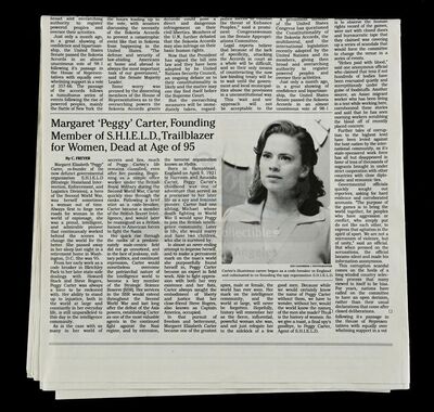Lot #178 - Marvel's Agents of S.H.I.E.L.D. - Agent Peggy Carter's Newspaper Obituary
