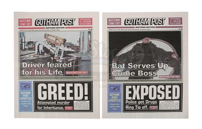 Lot #92 - BATMAN BEGINS (2005) - Two Gotham Post Newspapers