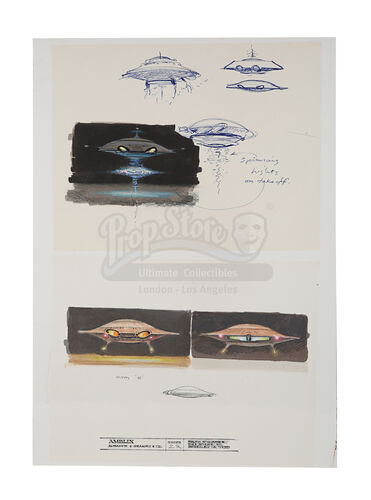 Lot #102 - *BATTERIES NOT INCLUDED (1987) - Pair of Hand-drawn Ralph McQuarrie "Mom" Spaceship Illustration Sheets