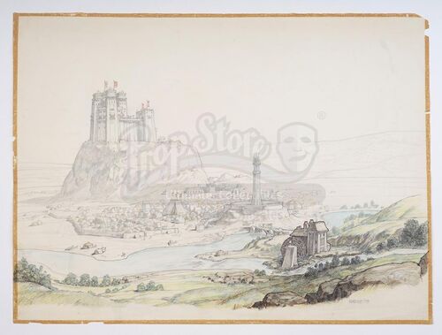 Lot #180 - CONAN THE BARBARIAN (1982) - Hand-drawn Ron Cobb Shadizar Concept Sketch