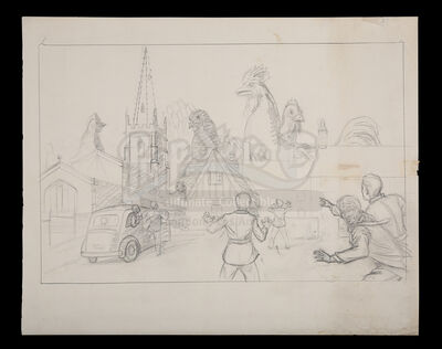 Lot #268 - THE FOOD OF THE GODS (C.1961) - Ray Harryhausen Hand-drawn Giant Chicken Concept Art