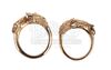 Lot #279 - GAME OF THRONES (TV SERIES, 2011-2019) - Two Gold Cast and Crew Gift Dragon and Direwolf Rings - 5
