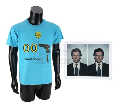 Lot #398 - JAMES BOND: LICENCE TO KILL (1989) - James Bond's (Timothy Dalton) Passport Photos and Crew T-Shirt