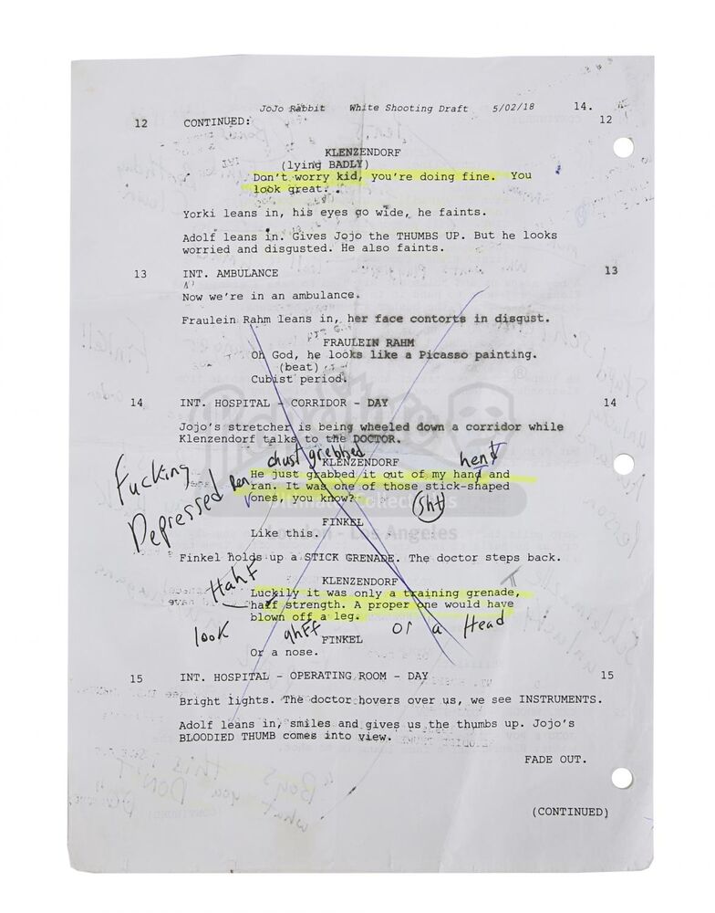 Lot #421 - JOJO RABBIT (2019) - Sam Rockwell Personal Annotated Script Page