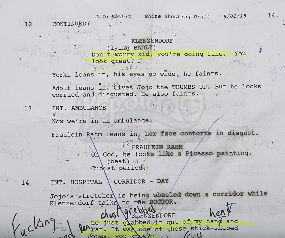Lot #421 - JOJO RABBIT (2019) - Sam Rockwell Personal Annotated Script Page