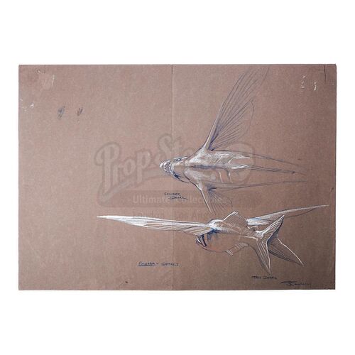 Lot #549 - PIRANHA PART TWO: THE SPAWNING (1981) - James Cameron Hand-Drawn Piranha Illustration