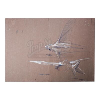 Lot #549 - PIRANHA PART TWO: THE SPAWNING (1981) - James Cameron Hand-Drawn Piranha Illustration