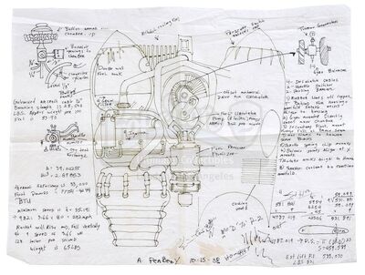 Lot #594 - THE ROCKETEER (1991) - A. "Peevy" Peabody's Hand-drawn (Alan Arkin) Rocket Pack Schematics