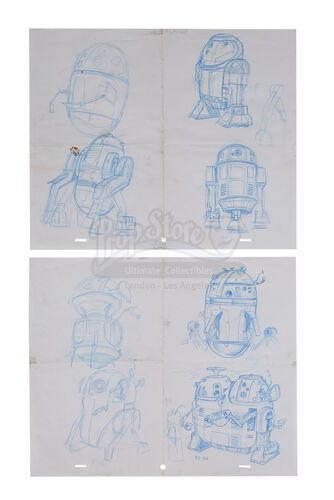 Lot #668 - STAR WARS: PREQUEL TRILOGY (1999-2005) - Doug Chiang Hand-Drawn Astromech Droid Concept Sketches