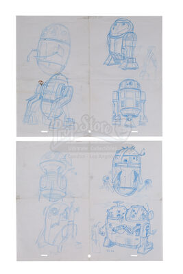 Lot #668 - STAR WARS: PREQUEL TRILOGY (1999-2005) - Doug Chiang Hand-Drawn Astromech Droid Concept Sketches