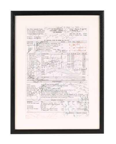 Lot #671 - STAR WARS: THE PHANTOM MENACE (1999) - Framed George Lucas, Main-cast and Crew Autographed Call Sheet