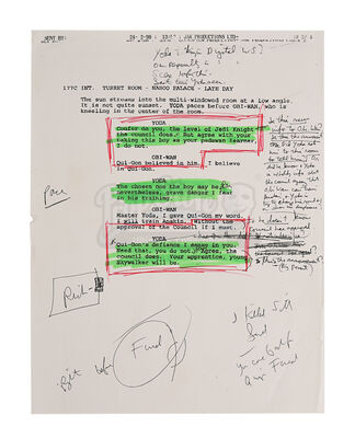 Lot #677 - STAR WARS: THE PHANTOM MENACE (1999) - Frank Oz Heavily Annotated Script Page