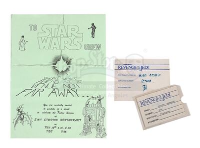 Lot #750 - STAR WARS: RETURN OF THE JEDI (1983) - Cast-and-crew Invitation, ID Card and Car Pass