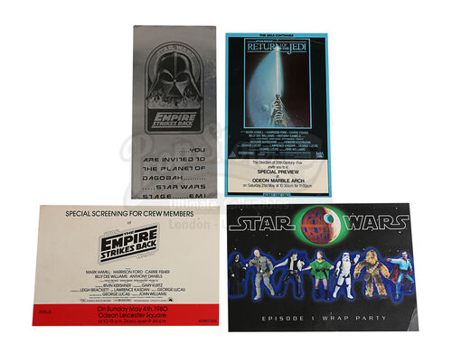 Lot #758 - STAR WARS: THE COMPLETE SAGA (1977-2019) - Set of Screening Tickets and Wrap Party Invitations
