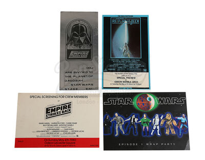 Lot #758 - STAR WARS: THE COMPLETE SAGA (1977-2019) - Set of Screening Tickets and Wrap Party Invitations