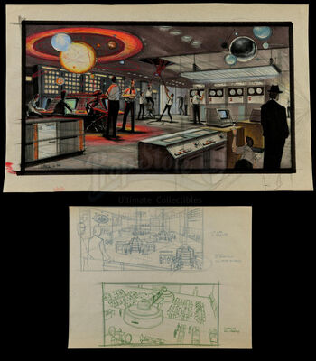 Lot #492 - MEN IN BLACK (1997) - Hand-drawn John Bell Men in Black Headquarters Concept Illustrations
